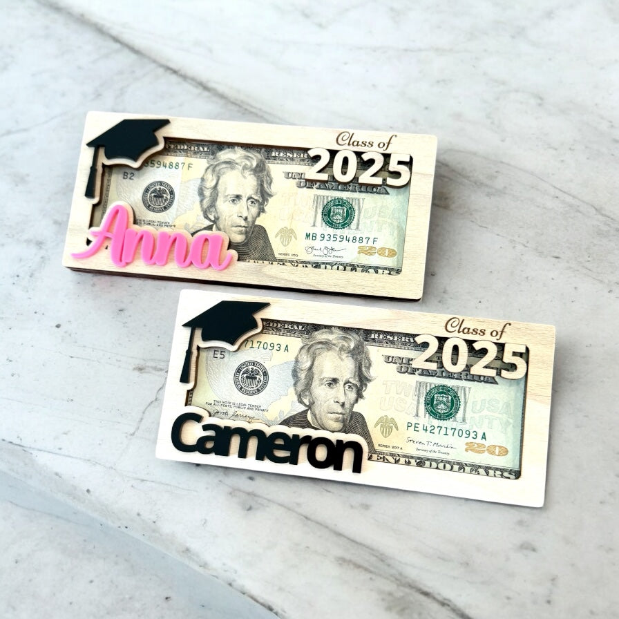 Personalized Graduation Money Holder | Class of 2025 Gift | Custom Grad Cap Cash Display | Senior Gift for Him or Her