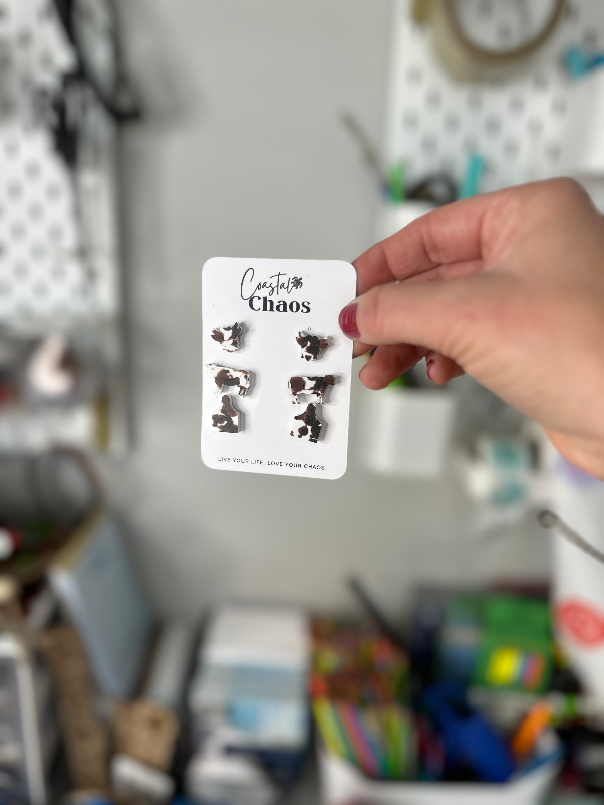 Cow print dangle earrings and studs - Coastal Chaos LLC