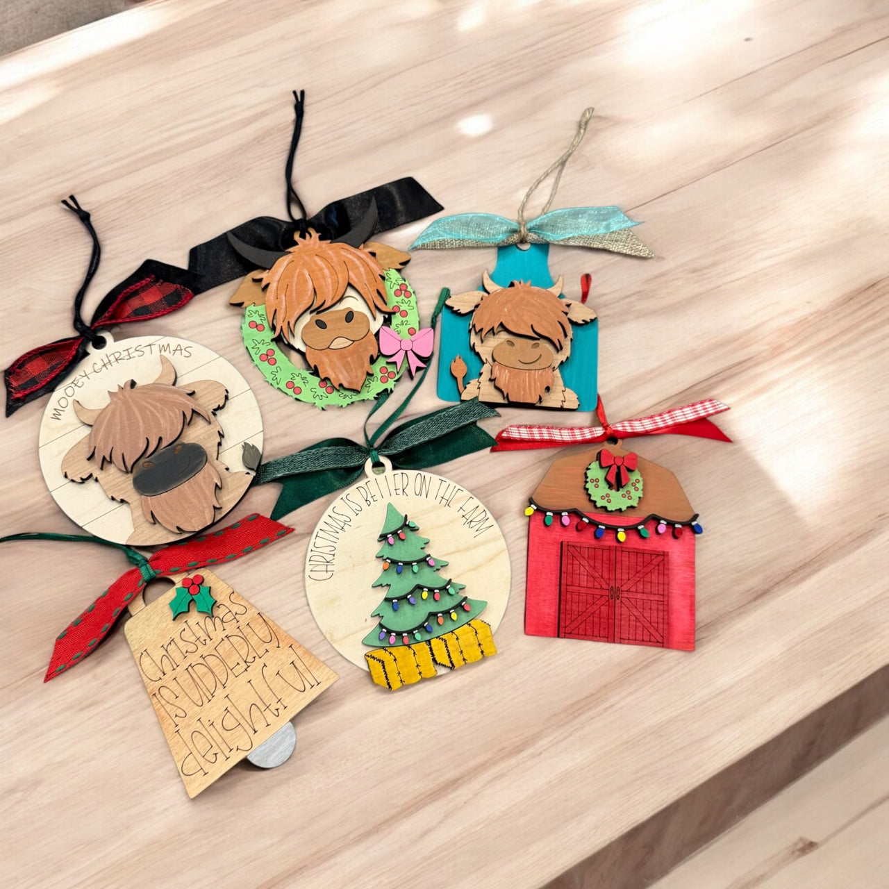 Farm-themed Christmas ornaments