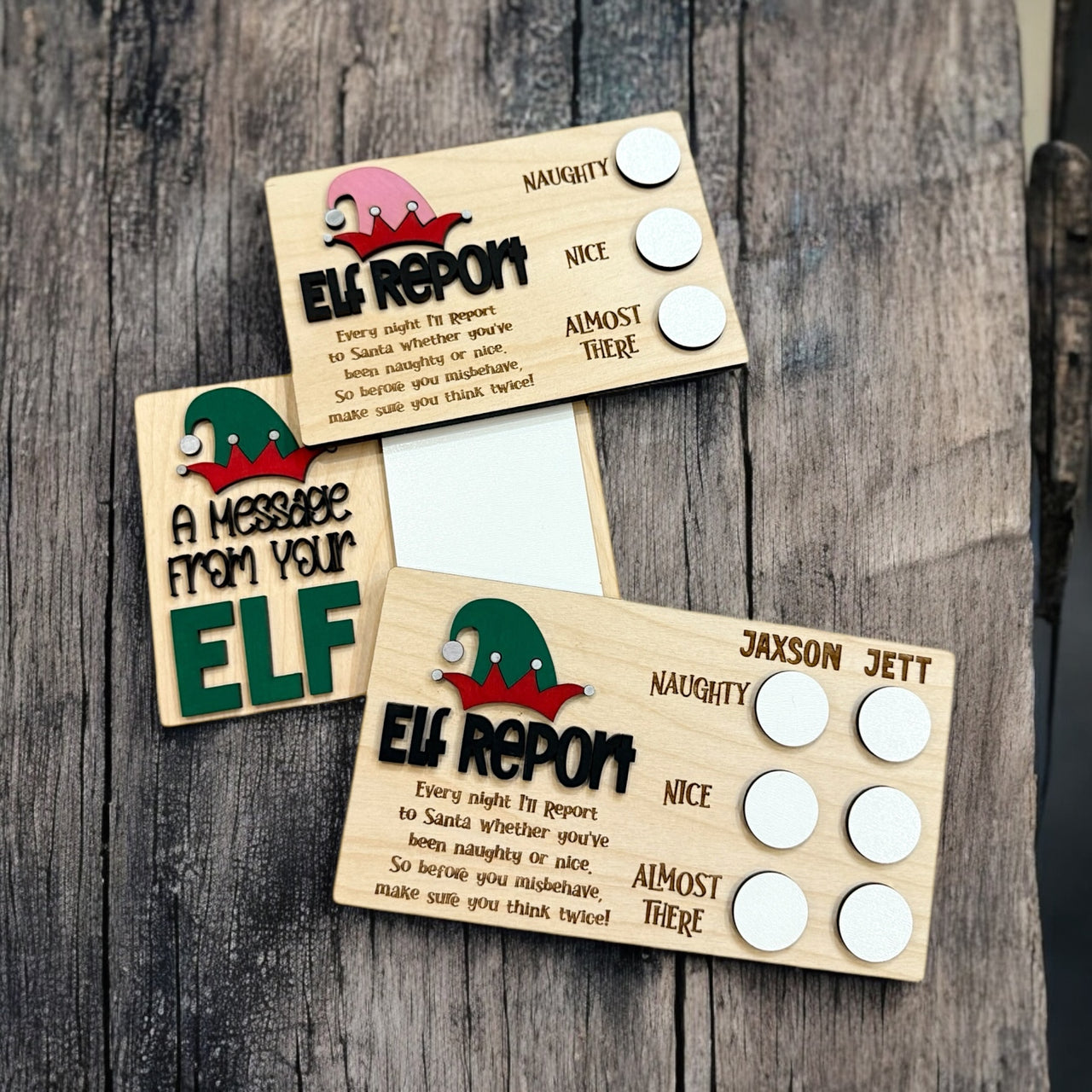 Personalized Elf Report & Message Boards – Wooden Dry Erase Christmas Keepsakes