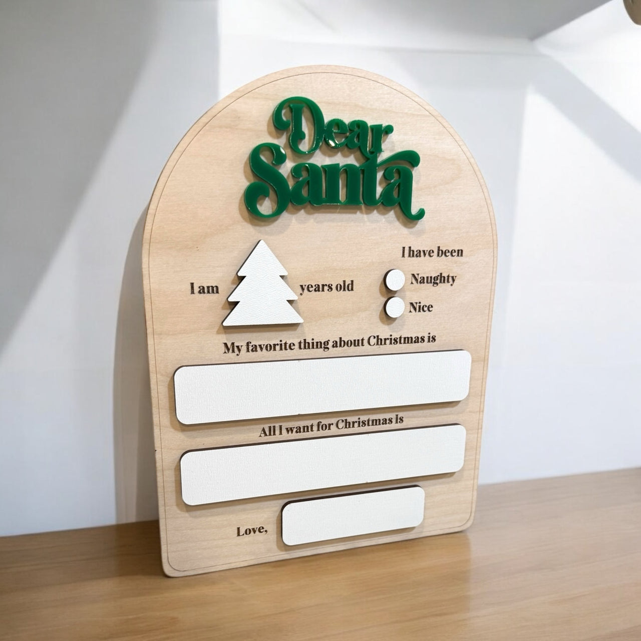 Personalized “Dear Santa” Christmas Wish Plaque for Kids - Wooden Fill-in-the-Blank Letter to Santa Ornament