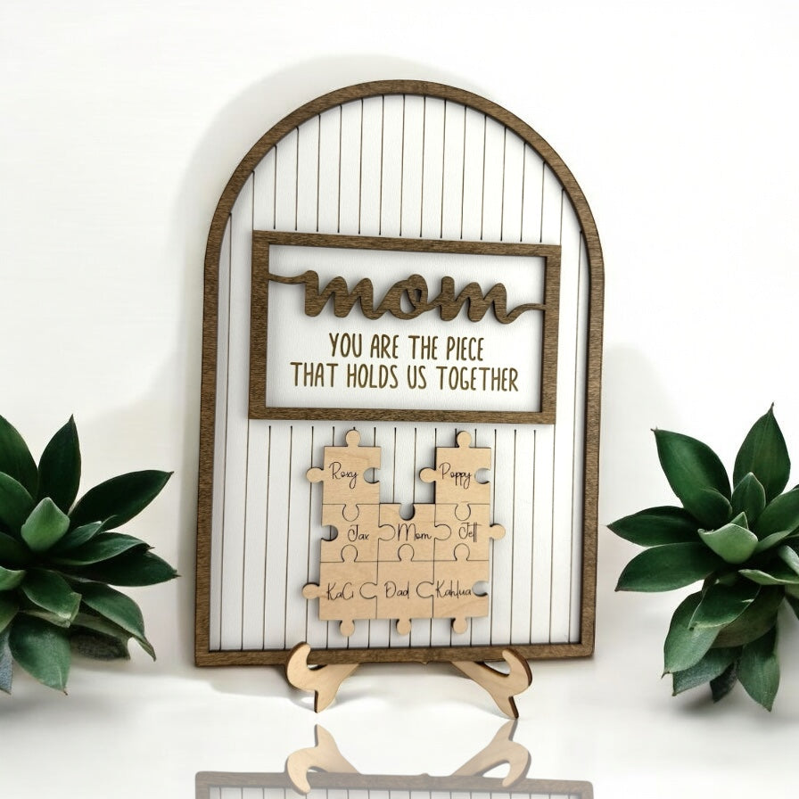 Personalized Puzzle Family Sign | “You Are the Piece That Holds Us Together” Gift for Mom | Mother’s Day, Birthday, or Christmas Gift