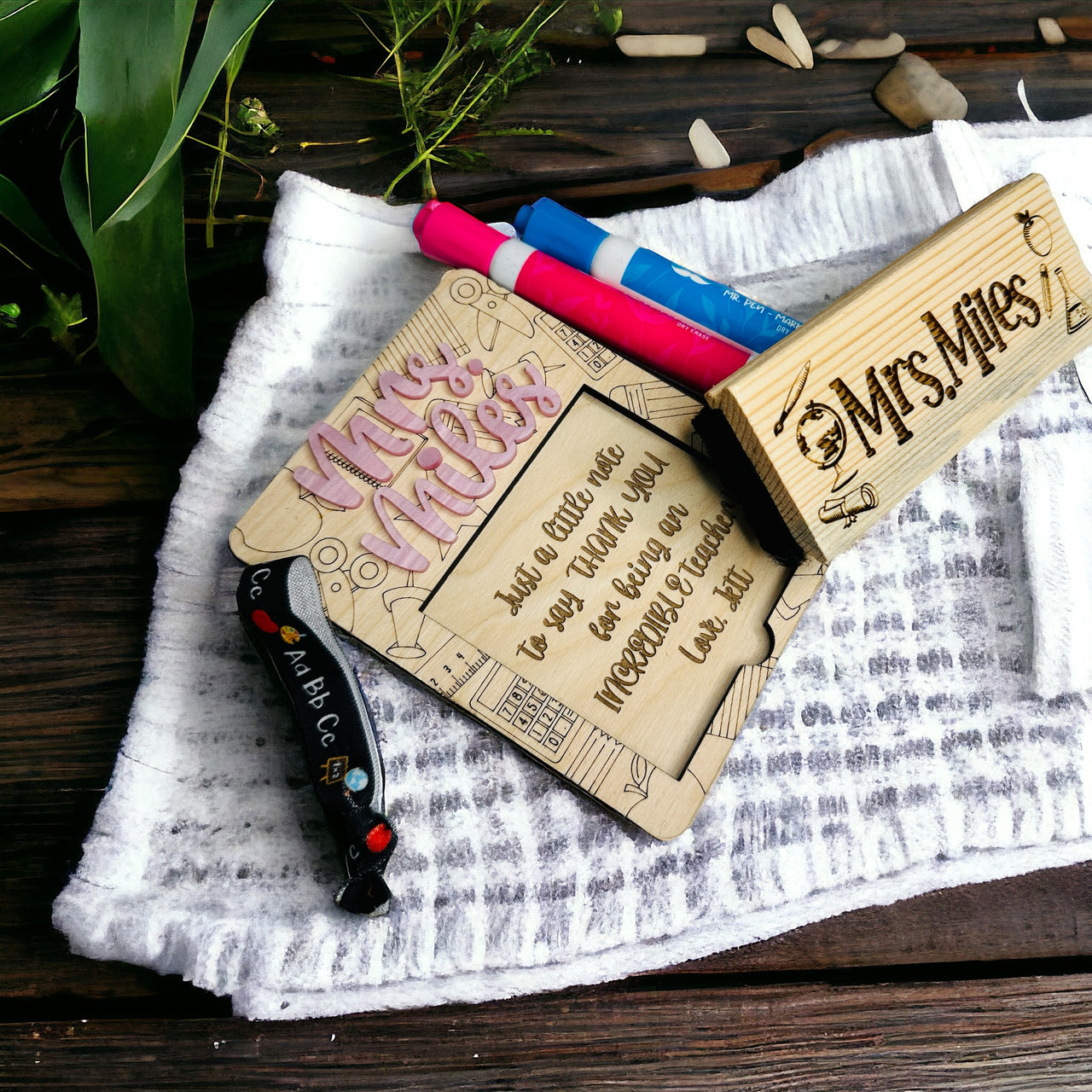 Bundle Teacher post it holder & dry eraser gift set, personalized teacher appreciation gift