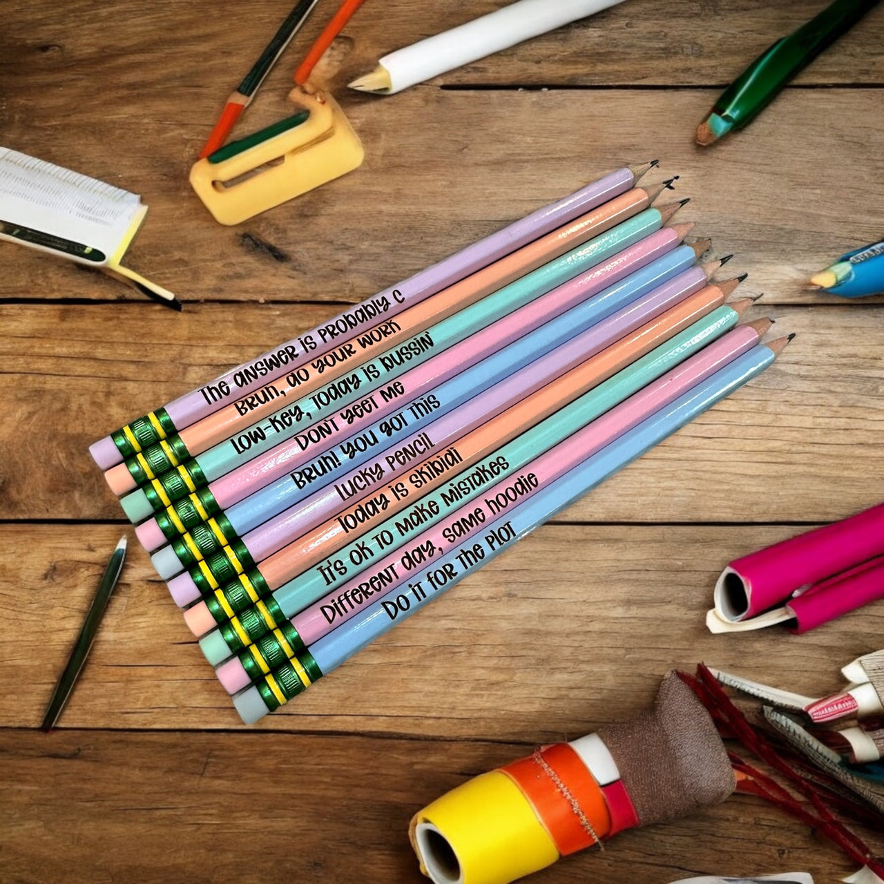 Funny teen slang pencils, affirmation pencils, custom made pencils, back to school gift