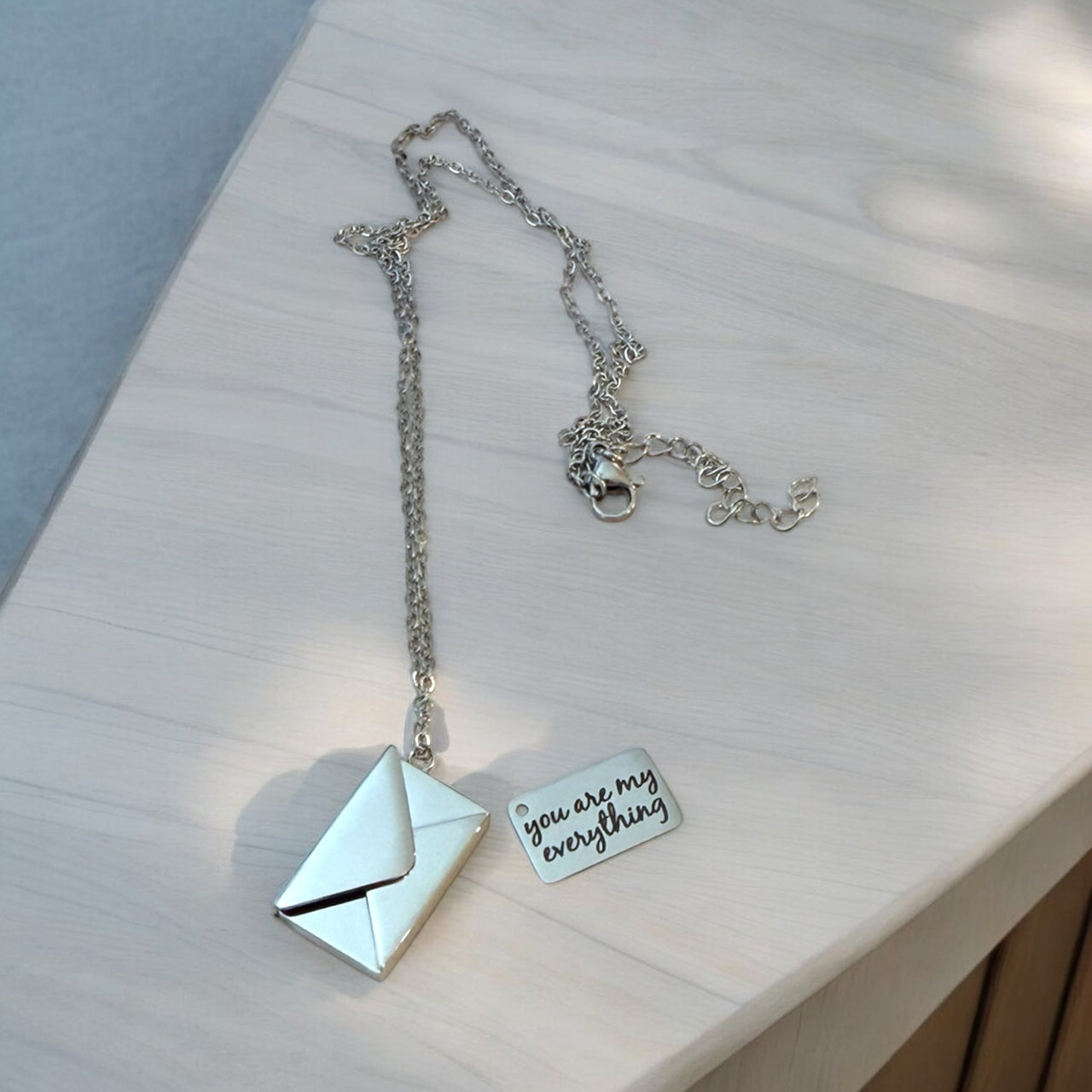 You Are My Everything Envelope Pendant Necklace - Sentimental Jewelry Gift for Her, Personalize with a custom message