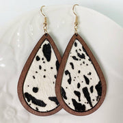 Leopard-print Horsehair Cowhide Wooden Earrings Drop Shape - Coastal Chaos LLC