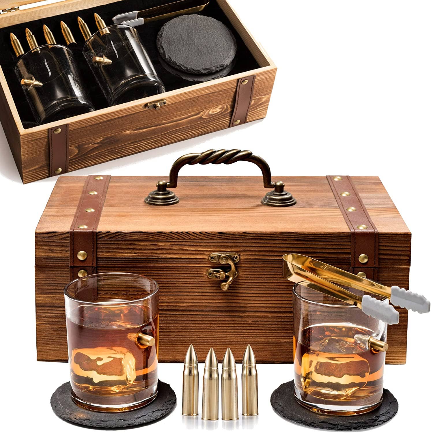 WhiskeyGlasses & Stones Unique 10 Piece Gift Set in Gift Box - Coastal Chaos LLC