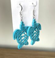 turtle earrings, dangle, florescent, aqua, teal, cute - Coastal Chaos LLC