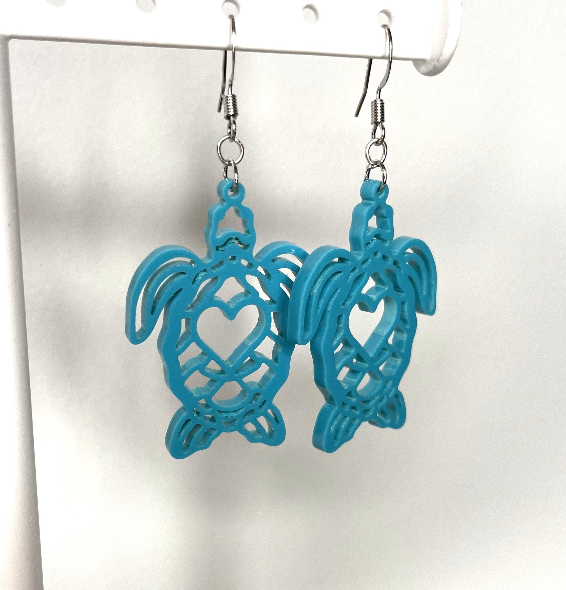 turtle earrings, dangle, florescent, aqua, teal, cute - Coastal Chaos LLC