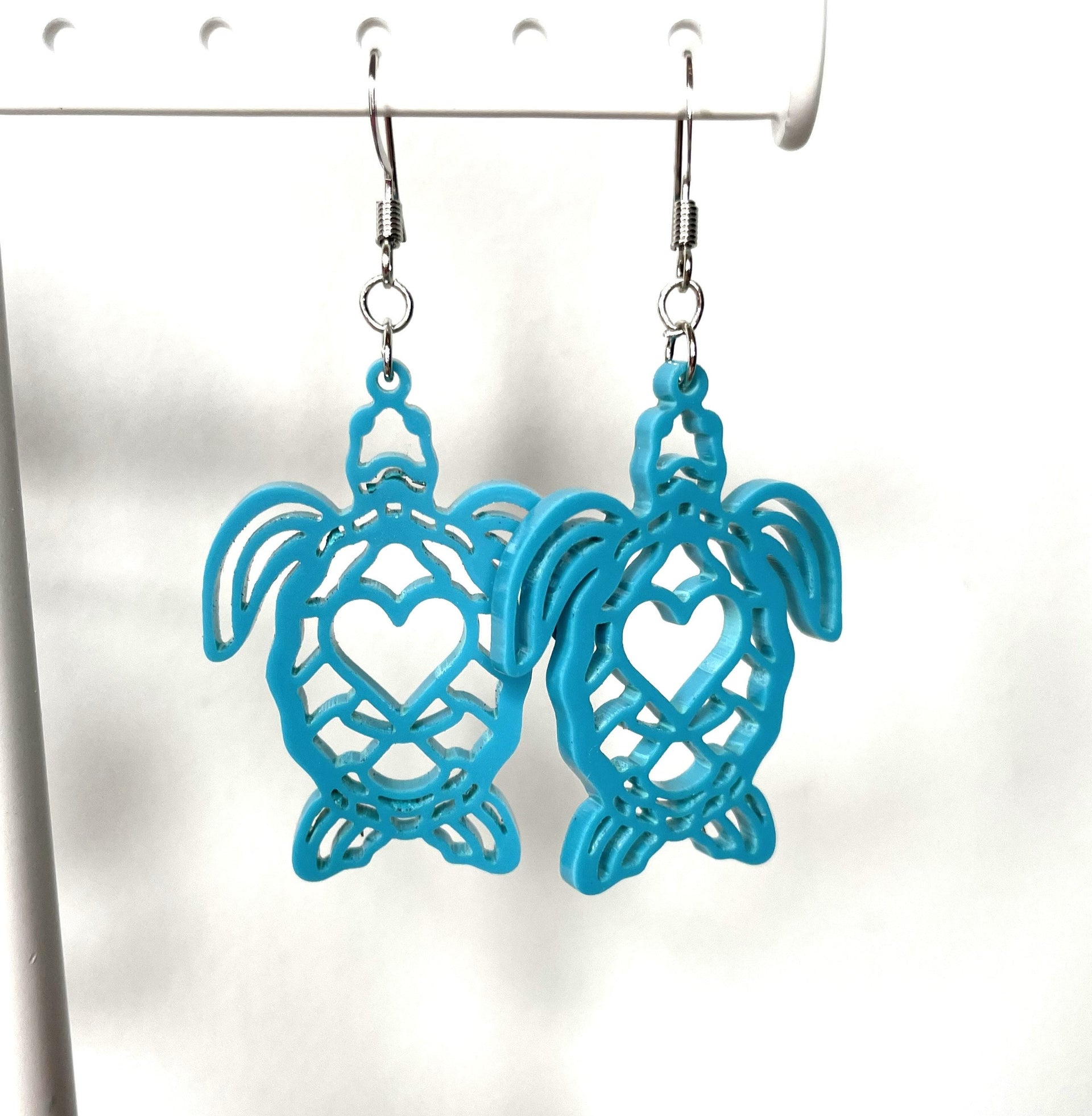 turtle earrings, dangle, florescent, aqua, teal, cute - Coastal Chaos LLC